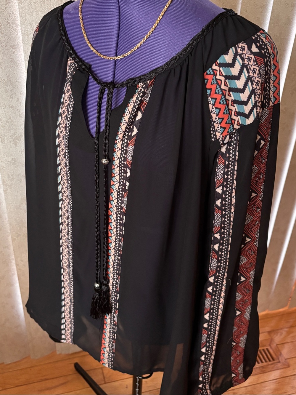 Kaktus Peasant Blouse Bohemian Black Women’s Large